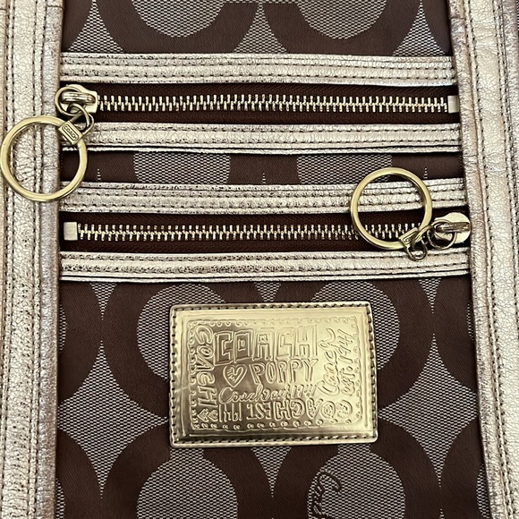 Coach Poppy Op Art Glam Tote Bag Shoulder Bag Tan Gold Beige - Picture 4 of 13